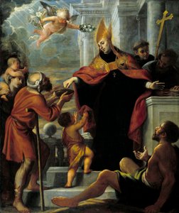 Saint Thomas de Villeneuve dilencilere Amones dağıtıyor Boyama Mateo Cerezo tarafından
