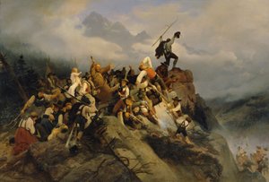 Peder Joachim Haspinger savaşan köylüler arasında by Mathias Artaria