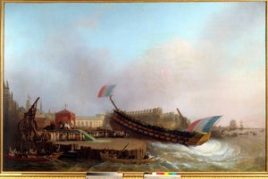 İmparator I. Napolyon (1769-1821) ve Imperatrix, Westphalia kral ve kraliçesi tarafından 2/05/1810 tarihinde Antwerp cephaneliğinde 80 silahlı gemi The Friedland'ın lansmanına katılıyor. 19. yüzyıl. Mathieu Ignace tarafından boyama
