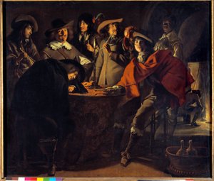 La Tabagie ou le corps de garde Mathieu Le Nain (Lenain) (1607-1677) tarafından tablo 17. yüzyıl Güneş. 1.17x1.37m