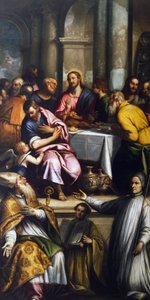 Aziz Apollinaris ve Kutsal Lorenzo Giustiniani ile Son Akşam Yemeği, 17. yüzyılın 16. döneminin sonu (tuval üzerine yağlı boya) by Matteo Ingoli