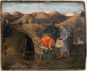 Romulus ve Remus Efsanesi: Çoban Faustulus tarafından toplanan Romulus ve Remus. Matteo di Giovanni