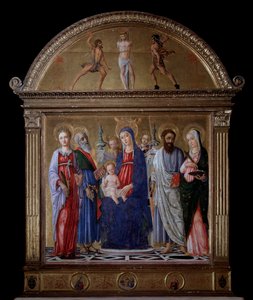 Çocuk ve Aziz Bartholomew, Aziz Catherine, Aziz Lucy ve Aziz Matthew ile Bakire - Altarpiece