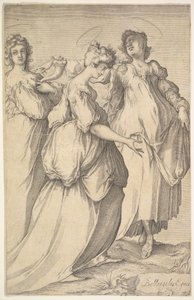 Üç Haloed Kadın Figürü, yaklaşık. 1610-50. by Matthaus Merian