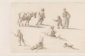 Aeneas ve Dido bir mağaraya sığındı Aeneas'tan bölümler içeren resimler için tasarımlar (dizi adı) by Mattheus Terwesten