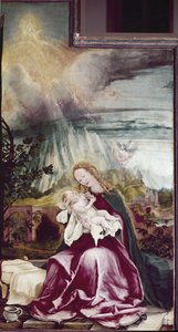 Nativite alegorisi. Issenheim Altarpiece (veya Isenheim) - Matthias Grunewald (yaklaşık 1475-1528), ahşap üzerine yağlı boya tablo