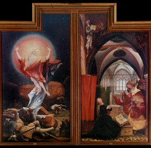 Issenheim (veya Isenheim) Altarpiece: “” Diriliş”” “” Müjde”” Matthias Grunewald dit Matthias Grunewald (1480-1528) Mathis Neithardt tarafından Paneller 1512-1516 Colmar, Musee Unterlinden