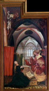 Issenheim Altarpiece (veya Isenheim): Mathis Neithardt Gothardt ve Matthias Grunewald (1480-1528) (ec.all.) tarafından yazılan “Müjde” Panelleri 1512-1516 Colmar, Musee Unterlinden by Matthias (c.1480 1528) Grunewald