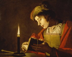 Mum Işığında Okuyan Genç Bir Adam - Mum Işığında Okuyan Genç Bir Adam, Matthias Stom (Stomer) (yaklaşık 1600-1650