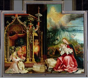 Isenheim Altarpiece. Merkez panel: Melekler ve Doğuş Konseri, 1506-1515 by Matthias Grünewald