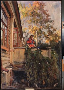 Balkonda - Tablo Matvei Markovich Zaytsev (1880-1940), tuval üzerine yağlı boya by Matvei Markovich Zaytsev