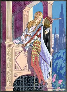 Balkon sahnesinde Romeo ve Juliet, 1920 dolayları (renkli taş)