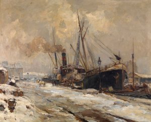 Kışın Antwerp Limanı (tuval üzerine yağlı boya) by Maurice Blieck