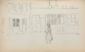 İtalyan Eskiz Defteri: Bir Kızla Sokak Manzarası sayfa 159, 1898-1899. by Maurice Brazil Prendergast