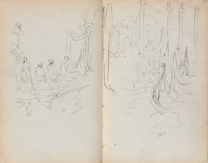 İtalyan Eskiz Defteri: Venedik Limanı Görünümü sayfa 31 ve 32, 1898-1899. by Maurice Brazil Prendergast