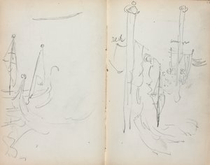 İtalyan Eskiz Defteri: Venedik Limanı Görünümü sayfa 33 ve 34, 1898-1899. by Maurice Brazil Prendergast