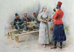 Birinci Dünya Savaşı sırasında Zouaves ve askerler ile Favori Hemşire, 1915