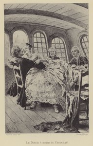 Gemide akşam yemeği (gravür) by Maurice Leloir