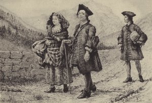 Jean-Jacques Rousseau iki arkadaşıyla yolda (gravür) by Maurice Leloir