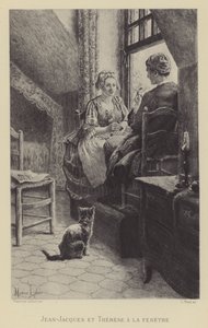 Jean-Jacques ve Therese pencerede (gravür) by Maurice Leloir