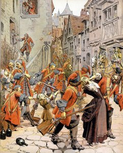 Les Dragonnades (1681-1685): Protestan bir ailenin Protestanları dönüştürmekle görevli ejderha birlikleri tarafından dağıtılması. Gustave Toutwelve