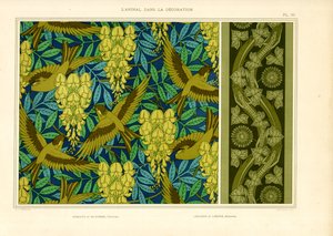 Salkımlı Kuşlar ve Sarmaşıklı Kertenkeleler (taş baskı) by Maurice Pillard Verneuil