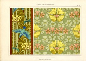 Art Nouveau Süslemesi Olarak Kelebekler ve Kuşlar (lito)