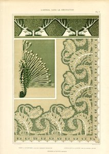 Geyik ve Deniz Canlıları ile Dekoratif Hayvan Süsleri (lito) by Maurice Pillard Verneuil