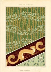 Balık, ermin ve vadi zambağı ile dekoratif Art Nouveau desenleri (lito) by Maurice Pillard Verneuil