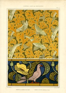 Süsleme Doğasında Balık ve Güvercin Motifleri Yoğunlaştırma (taş baskı) by Maurice Pillard Verneuil