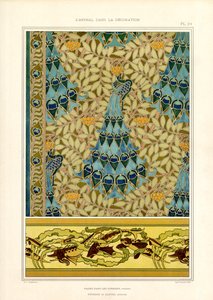 Art Nouveau Süslemesinde Tavus Kuşları ve Balıklar (lito) by Maurice Pillard Verneuil