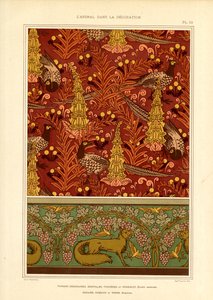 Sülün ve Şarap Bordürlü Yüzey Deseni (taş baskı) by Maurice Pillard Verneuil