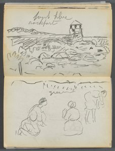 Eskiz Kitabı- The Granite Shore Hotel, Rockport, sayfa 124 ve 125: Rockport Deniz Feneri ve Kıyıdaki Figürler by Maurice Prendergast