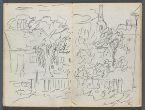 Eskiz Defteri, The Dells, N° 127, sayfa 084  85: Evler ve Kuleli Manzara by Maurice Prendergast