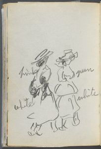Eskiz defteri, The Dells, N° 127, sayfa 144: Renkli notasyonlarla yürüyen iki figür by Maurice Prendergast