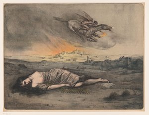 Uzanmış kadın ve meşale ile uçan süvari by Max Alexander Alandt (signed by artist)