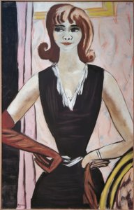 Pembe ve mor üzerine Quappi portresi by Max Beckmann