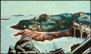 Marsilya yakınlarındaki deniz kenarındaki banliyölerin görünümü by Max Beckmann