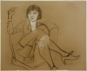 Quappi, kulüp koltuğunda sigara içiyor by Max Beckmann