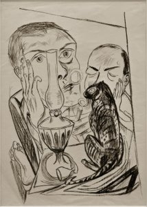 Kedi ve lambalı otoportre by Max Beckmann