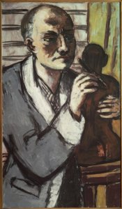 Gri bir sabahlık ile otoportre by Max Beckmann