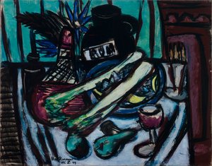 Chianti Şişe ve Kereviz ile Natürmort by Max Beckmann