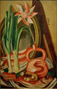 Balık ve kağıt çiçek ile natürmort by Max Beckmann