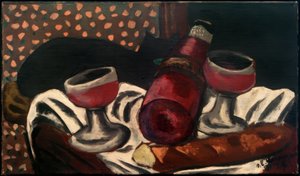 Şarap bardakları ve bir kedi ile natürmort by Max Beckmann