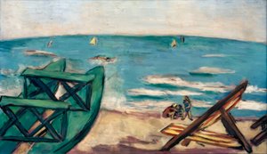 Tekne ve şezlong ile plaj by Max Beckmann