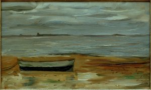 Gri bir tekne ve gri deniz ile plaj by Max Beckmann