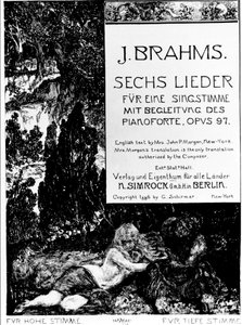 Johannes Brahms'ın (1833-1897) "Six Lieder opus 97" (Six Songs opus 97) adlı eserinin ön yüzü by Max Klinger