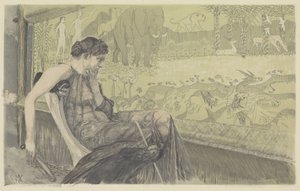 Düşüncelere dalmış Penelope, dokuma tezgahına bakıyor by Max Klinger