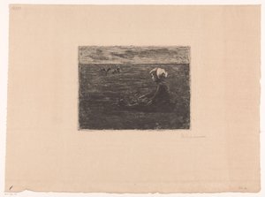 Tarlada oturan genç keçi çobanı by Max Liebermann (signed by artist)