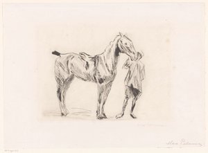 adam, ile, binicilik, at by Max Liebermann (signed by artist)
